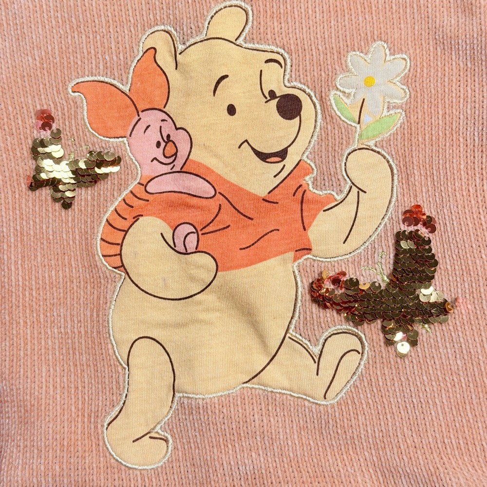 Disney Winnie the Pooh Piglet Sequin Sweatshirt Leggings Set Toddler 3T Peach